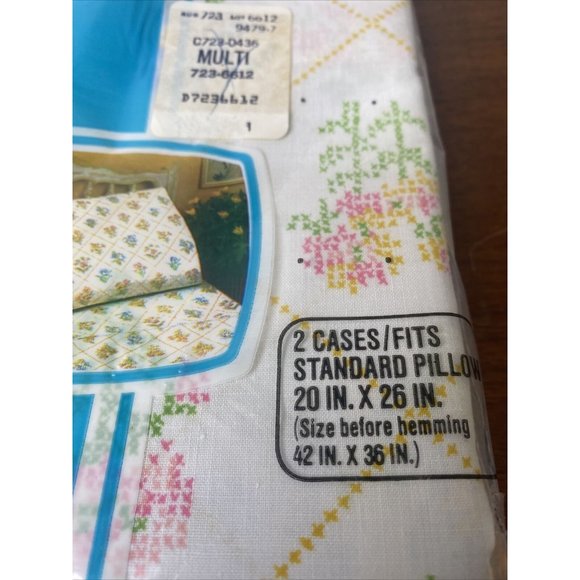 Vintage JC Penney Standard Pillowcases New Pink Yellow Flowers Muslin Made USA - Picture 2 of 6